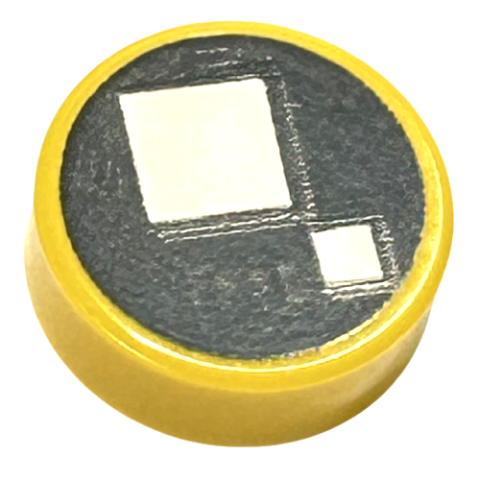 Lego Tile, Round 1 x 1 with 2 White Squares on Black Background Pattern (BrickHeadz Hedwig / Tom Eye) / Yellow