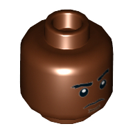 Lego Minifig Head, Eyebrows, Dark Tan Chin Dimple, Sad Print / Reddish Brown