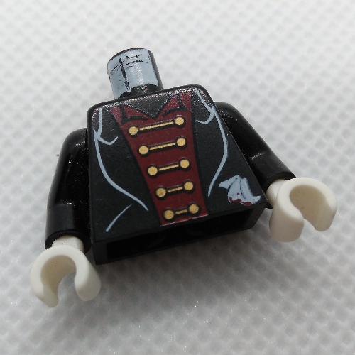 Lego Torso Suit, Red Shirt, Gold Clasps Print (Vampire), Black Arms, White Hands / Black