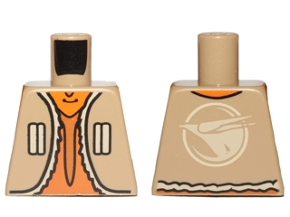 Lego Torso Vest with Vertical Pockets, Dark Orange Undershirt and Bird Logo on Back Pattern (SW Ezra Bridger)