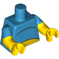 Lego Torso, Dual Molded Arms, Bare Midriff Print, Dark Azure Sleeves Pattern, Yellow Arms and Hands / Dark Azure
