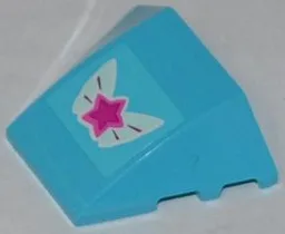 Wedge 4 x 3 Triple Curved No Studs with Magenta Star on Butterfly Wings Pattern (Sticker) - Set 3063