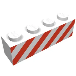 Brick 1 x 4 with Red Danger Stripes Print / White
