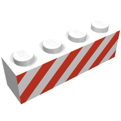 Lego Brick 1 x 4 with Red Danger Stripes Print / White