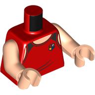 Lego Torso, Shirt, Black Straps, Hogwarts Crest print, Light Nougat Arms and Hands / Red