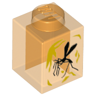 Lego Brick 1 x 1 with Mosquito Print / Trans-Orange