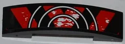 Slope, Curved 4 x 1 x 2/3 Double with Red and Black Danger Stripes and 3 White Half Circles Pattern (Sticker) - Set 9092