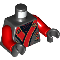 Lego Torso Robe with Red and Gold Sash Print, Red Arms, Black Hands / Black