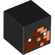 Lego Minifig Head Special, Cube with Reddish Brown and Nougat Face Print / Black