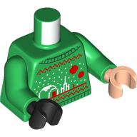 Lego Torso, Odd Hands, Sweater with Pixelated Tatooine (Ugly Christmas Sweater) Print, Green Arms, Left Light Nougat Hand, Right Black Hand / Green
