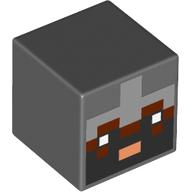 Lego Minifig Head Special, Cube with Pixelated Black, Light Bluish Gray, smf Reddish Brown Face, White Eyes Print / Dark Bluish Gray