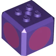 Brick Special Cube with 2 x 2 Studs on Top, and Dark Pink Circles Print / Dark Purple