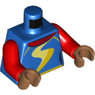 Lego Torso, Bright Light Yellow 'S', Red Shirt print (Ms. Marvel) Red Arms, Medium Nougat Hands / Blue