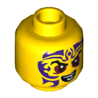 Lego Minifig Head Kapau, Eyebrows, Red Eyes, Purple Tattoo, Evil Smile Print [Hollow Stud] / Yellow