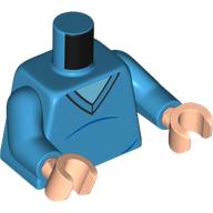 Lego Torso, Sweater, Bright Light Blue Shirt print, Dark Azure Arms, Light Nougat Hands / Dark Azure