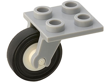 Lego Plate, Modified 2 x 2 Thin with Plane Single Wheel Holder with White Wheel with Black Tire 14mm D. x 4mm Smooth Small Single (2415 / 3464c01)