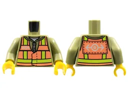 Torso Jacket with Silver Zipper, Safety Vest with Reflective Stripes and White Train Logo Pattern / Olive Green Arms / Yellow Hands (Undetermined Type)