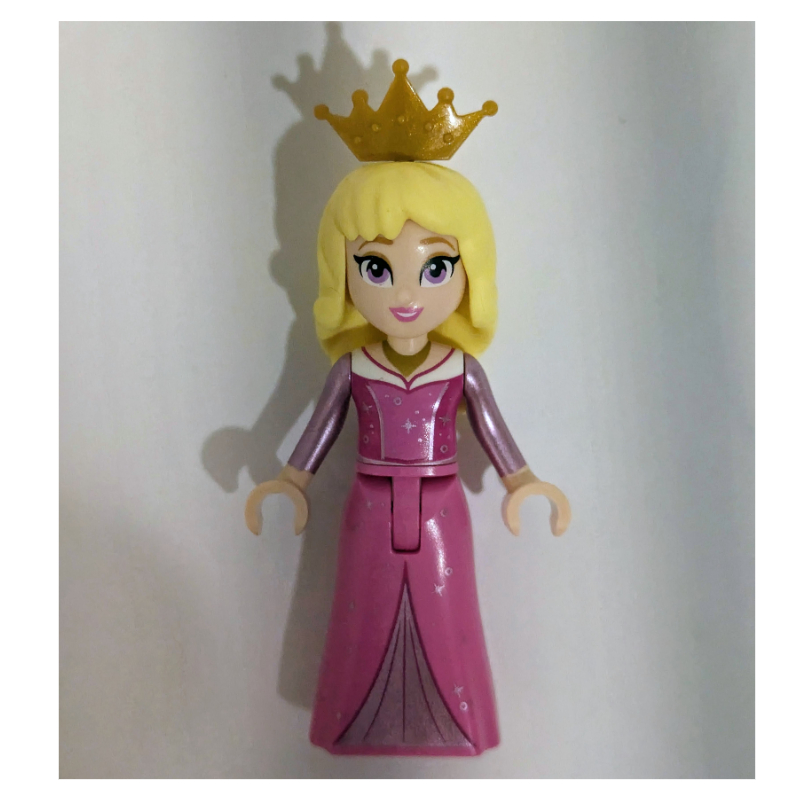 Lego Aurora - Dark Pink Dress, Silver Decoration, Pearl Gold Crown, Big Eyes