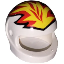Helmet, Standard with Flames Yellow and Red Print / White