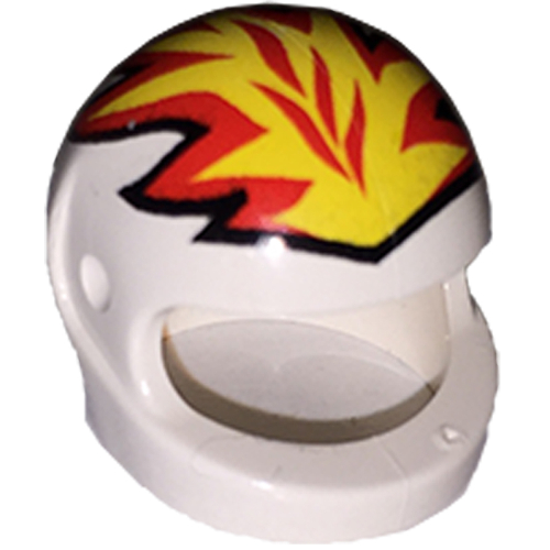 Lego Helmet, Standard with Flames Yellow and Red Print / White