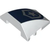 Brick Wedged, Curved 4 x 3 No Studs with Silver Police Badge on Dark Blue Background Print / White
