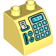 Duplo Brick 2 x 2 x 1 1/2 with Curved Top, Cash Register with '1.23' Print / Bright Light Yellow