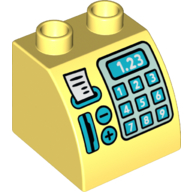 Lego Duplo Brick 2 x 2 x 1 1/2 with Curved Top, Cash Register with '1.23' Print / Bright Light Yellow