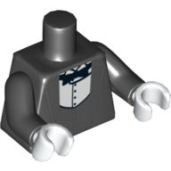 Lego Torso Jacket Formal with Black Vest, White Shirt and Black Bow Tie Print, Black Arms, White Hands / Black