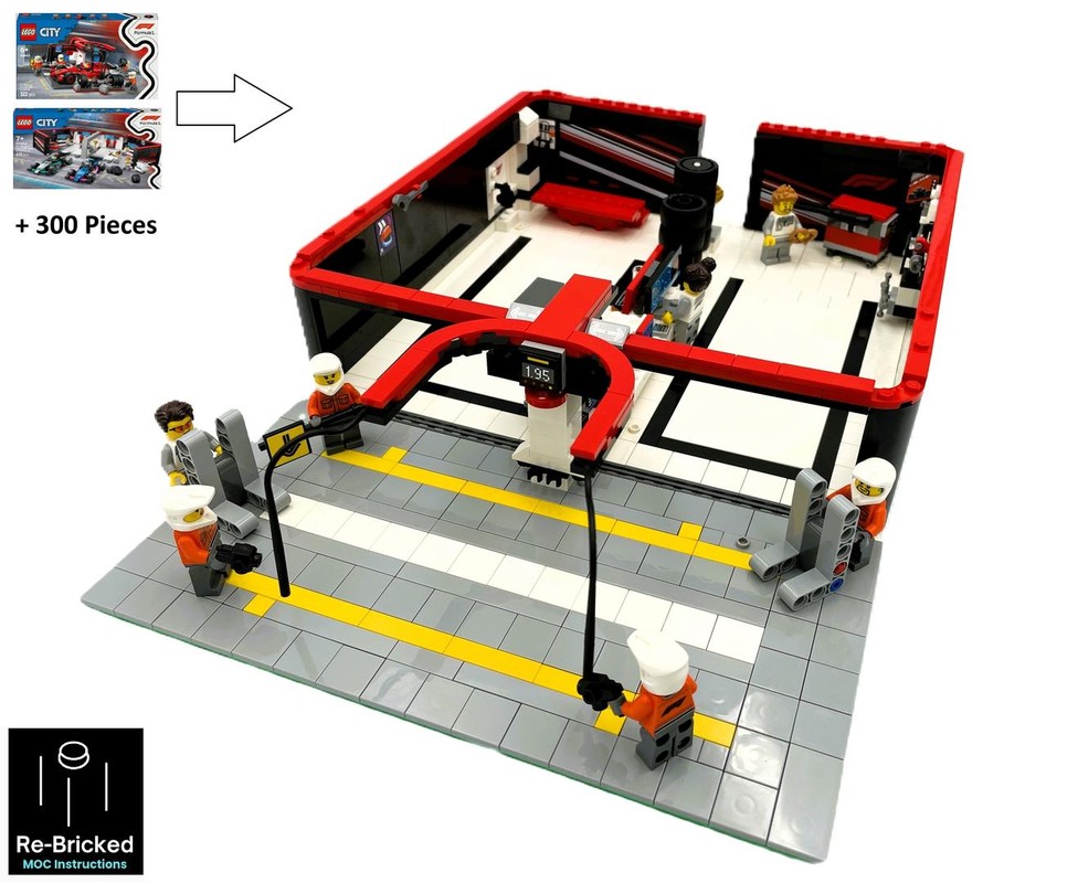 Lego F1 Formula 1 Garage & Pit Speed Champions Scale modification of 60443 & 60444