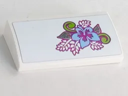 Slope, Curved 2 x 4 x 2/3 with Bottom Tubes with Bright Light Blue, Lime and Magenta Flower and Leaves Pattern (Sticker) - Set 41058