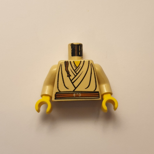 Lego Torso Layered Shirt, Brown Belt and Padawan Braid Print (Obi-Wan), Tan Arms, Yellow Hands / Tan