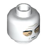 Lego Minifig Head Darth Vader, Closed Eyes, Wrinkles, Bags under Eyes Print / White