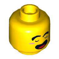 Lego Minifig Head Monkie Kid, Closed Eyes with Markings Under Eyes and Open Mouth Smile / Angry Showing Teeth Print / Yellow