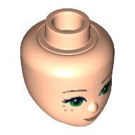 Lego Minidoll Head with Green Eyes, Freckles, Medium Nougat Lips and Closed Mouth Print / Light Nougat
