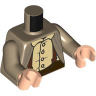 Lego Torso Jacket, Tan Shirt, Reddish Brown Suspenders, Dark Brown Pants print, Dark Tan Arms, Light Nougat Hands / Dark Tan