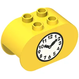 Duplo Brick 2 x 4 x 2 Rounded Ends with Clock Print / Yellow