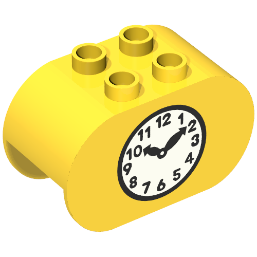 Lego Duplo Brick 2 x 4 x 2 Rounded Ends with Clock Print / Yellow
