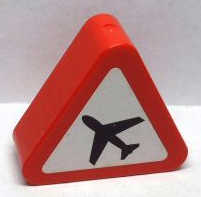 Lego Duplo, Brick 1 x 3 x 2 Triangle Road Sign with Black Airplane on White Pattern (Sticker) - Set 7840