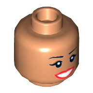 Lego Minifig Head Mayor McCaskill, Thin Eyebrows, Brown Eye Shadow, Red Lips, Beauty Mark, Smile / Scared Print / Nougat