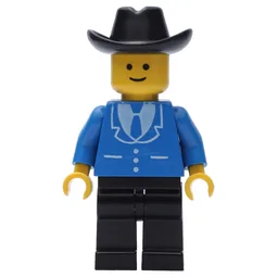 Man, Blue Jacket with Tie and Three Buttons, Black Legs, Black Cowboy Hat