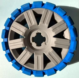 Wheel 72 x 34 with Blue Tire 94 x 40 Balloon Offset Tread / Dark Bluish Gray