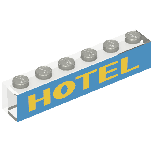 Lego Brick 1 x 6 with No Bottom Tubes with Yellow/Blue 'HOTEL' Print