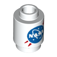 Lego Brick Round 1 x 1 Open Stud White with Blue and Red 'NASA' Logo Print / White
