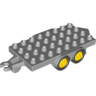 Duplo Trailer Flatbed 4 x 8 Studs with Hitch Ends and 4 Yellow Wheels / Light Bluish Gray