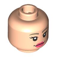 Lego Minifig Head Glinda, Dark Tan Eyebrows, Coral Lips, Neutral / Open Mouth Smile / Light Nougat