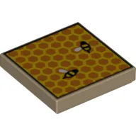 Tile 2 x 2 with Honeycomb with Two Bees (Beehive) Print / Dark Tan