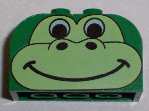 Lego Slope, Curved 4 x 2 x 2 Double with 4 Studs with Animal (Dinosaur / Gorilla) Face Pattern / Green