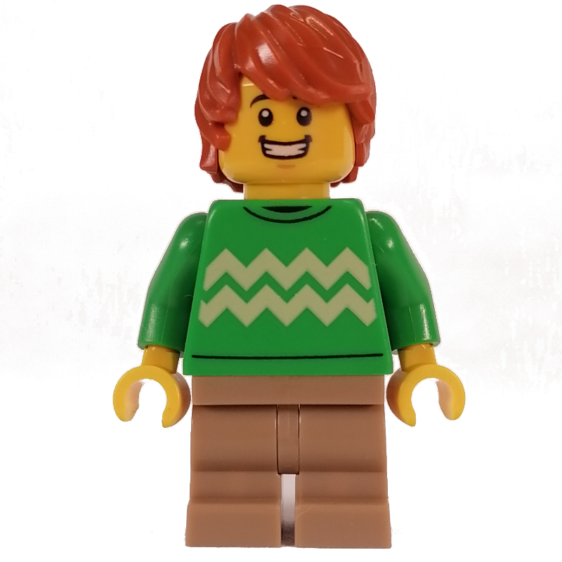 Lego Bright Green Torso, Dark Tan Medium Legs, Dark Orange Hair