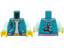 Torso Open Jacket with Pockets over Light Aqua Shirt, Magenta Music Notes and Trim, Star on Back, Yellow Neck Pattern (BAM) / Light Aqua Arms / Yellow Hands