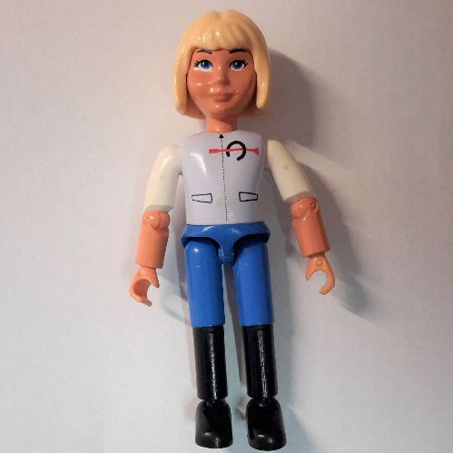 Lego Belville Figure Articulated Elbows, Child, Female, Light Yellow Hair, Light Violet Top with White Sleeves, Blue Shorts, Black Boots (Horse Rider) / [No Color/Any Color]